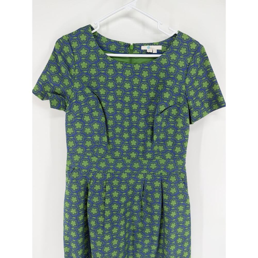 BODEN SIERRA Floral Print Dress Cotton Green & Blue Textured Pockets Womens 6R - Picture 2 of 9